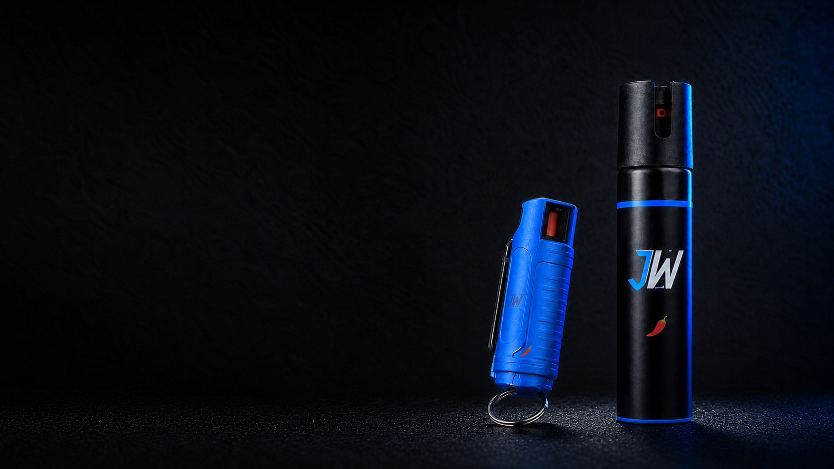 JW Safety Palm Mini in signal blue and NATO Formula pepper sprays in branded finishes